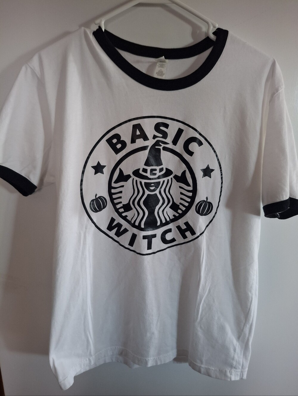 Next Level Apparel White and Black 'Basic Witch' Ringer Tee
